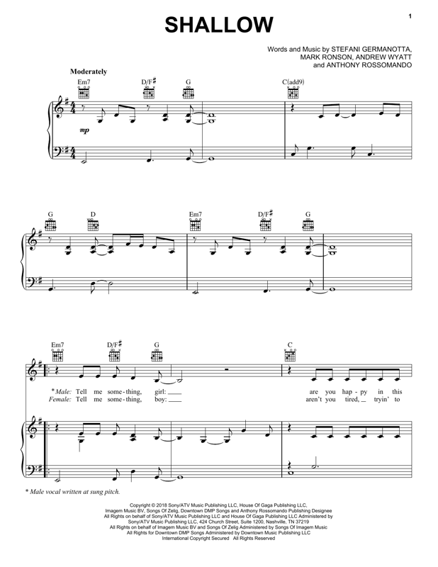 Lady Gaga 'Shallow' Sheet Music Notes, Chords